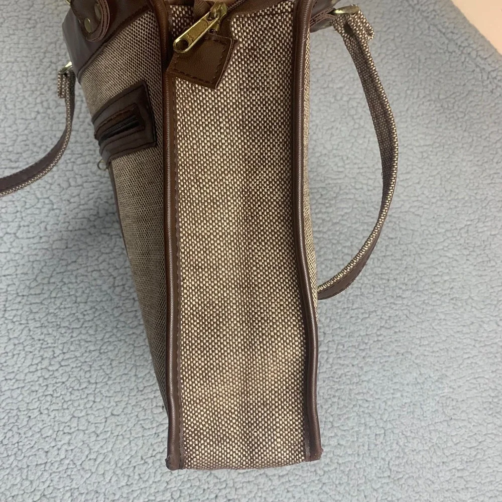 Vintage‎ 70s Tweed Satchel Tote Bag Handbag Striped Business 12x13 Retro Purse